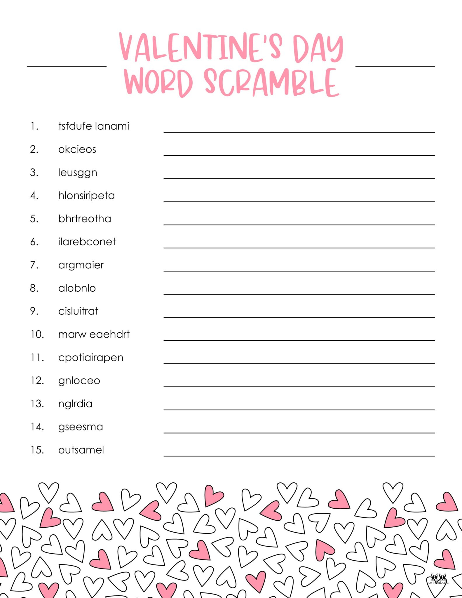 Free Printable Valentines Word Scramble